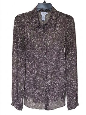 Calvin Klein 100% Silk Sheer Splatter Print Blouse 90s Grunge Indie Sleaze M